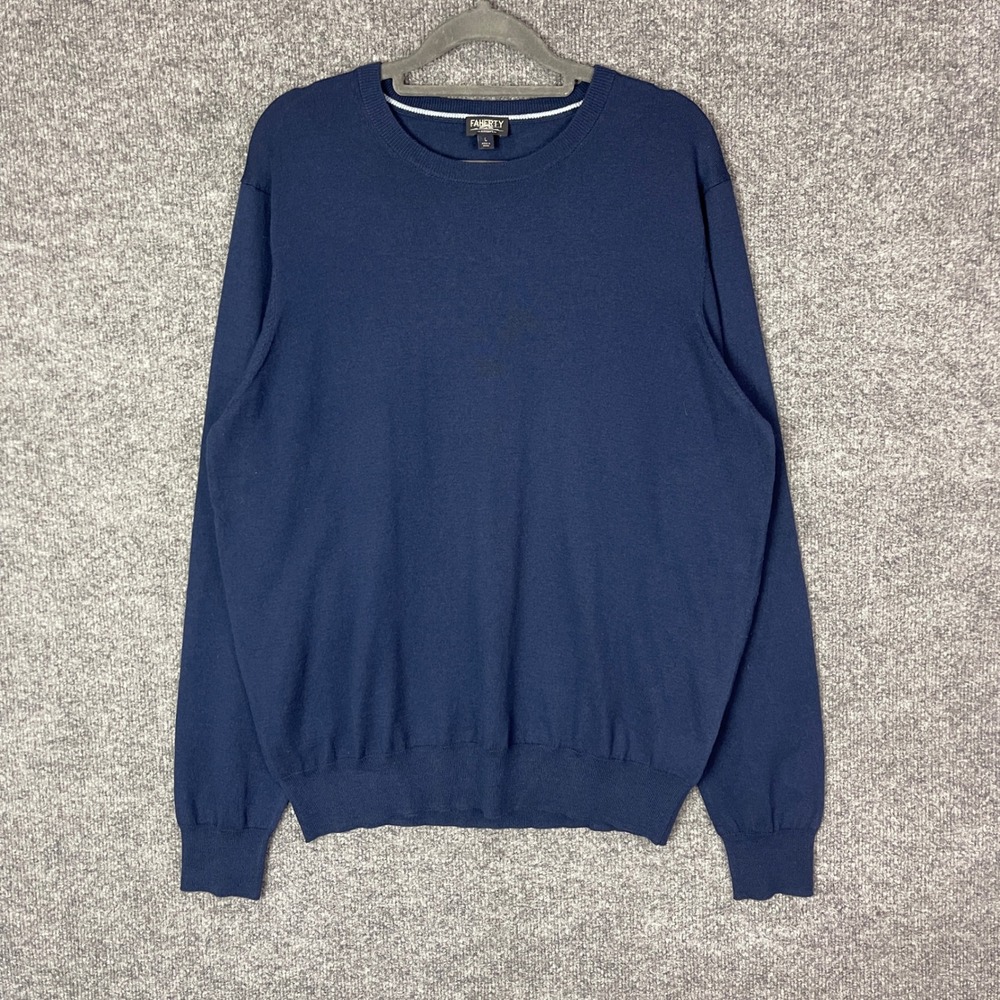 FAHERTY RESERVE Mens Navy Blue‎ Long Sleeve Crew Neck Sweater Size L Cotton